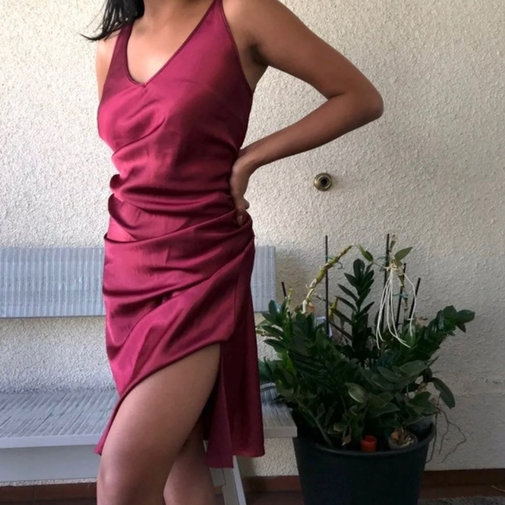 Red wine satin nightgown set